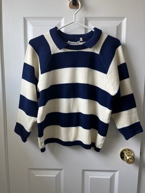 Vintage Navy/Cream Striped Collared Sweater